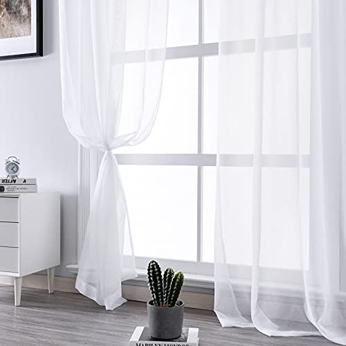 Cutewind White Sheer Curtains 96 Inches Long For Bedroom Living Room Transparent Voile Window Curtain Panels Sliding Glass Door Drapes Rod Pocket 37 X 96 Inch (Set Of 2 Panels) #TOP3