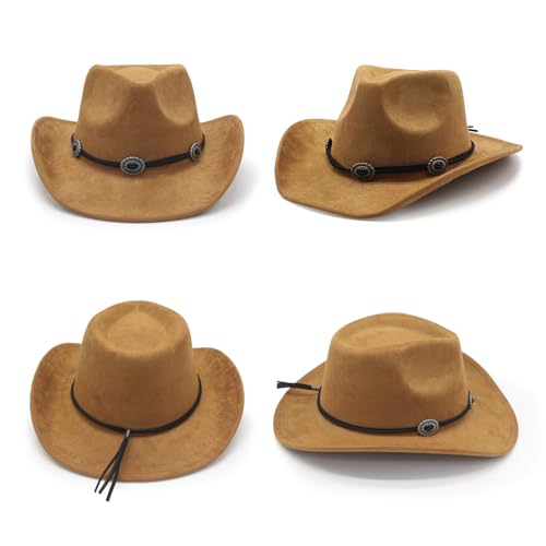 Image of LIDHAY Cowboy Hat for Women and Men Felt Wide Brim Suede Cowboy Cowgirl Hats Felt Cattleman Western Hats