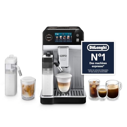 De'Longhi Eletta Ultra - Perfetto Machine à Café Automatique, LatteCrema Mousseur à Lait Automatique, 50+ Boissons Chaudes et Froides, Technologie Silencieuse, Écran Tactile, Métal (ECAM472.85.MB)