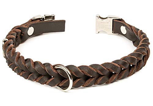 CopcoPet - Fettleder Halsband geflochten mit einem klick-Verschluß aus Metall, in Cognac 50 cm x 20 mm