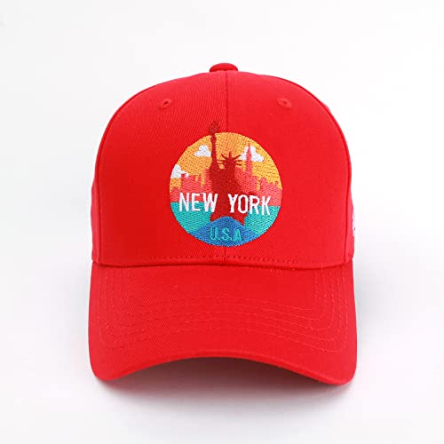 Withmoons New York Color Circle Embroidery Cotton Hat 6 Panel Baseball Cap Ca9A1267 (Red) #TOP1