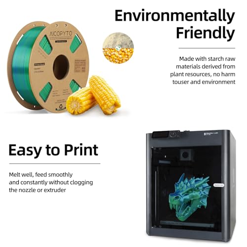 Image of Dual Color Silk PLA 3D Printer Filament 1.75mm, Dual Color 2-in-1 Green-Blue Silk Filament 1KG Spool (2.2lbs) Dimensional Accuracy Probability + /- 0.02mm Fits Most FDM 3D Printers, Blue-Green