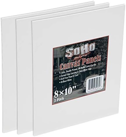 SoHo Artist Cotton Canvas All Media Panels - 8x10-3 Pack of Double Primed Cotton Acid-Free Panels Bonded Canvases for Paintings, Artwork and More
