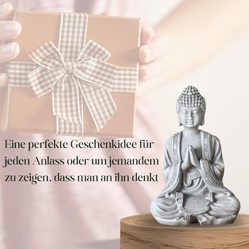 Buddha Statue Meditation 2 - Zen und Feng Shui Deko Statue - Bringt eine beruhigende und entspannende Atmosphäre in Ihr Zuhause - Glücksbringer Statue Farbe Grau - Höhe: 12cm - Zen’Light