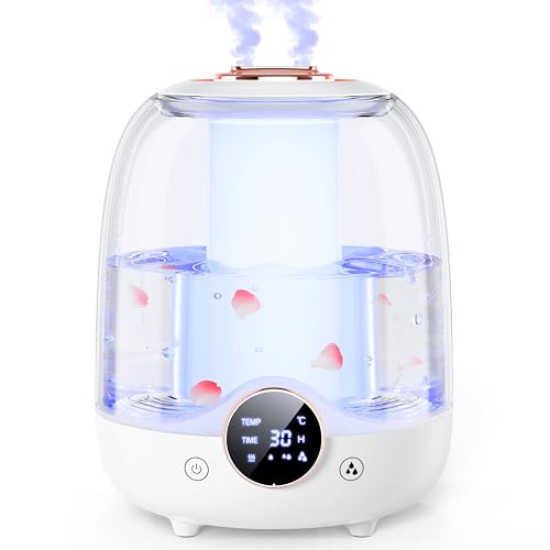 Humidifiers for Bedroom, 3L Tank for 30H 20dB Quiet Mist Time, Dual Nozzles, LED Lights, Smart Timer (2/4/8 Hours), Auto Shut-Off, Perfect for Baby and Large Rooms, (White)