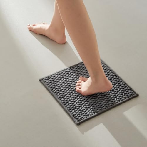 Small Bathroom Rugs, Non Slip Washable Bath Rugs Super Absorbent Bathroom Rug Thin Quick Dry Low Pile Bath Mats, Dark Grey 12