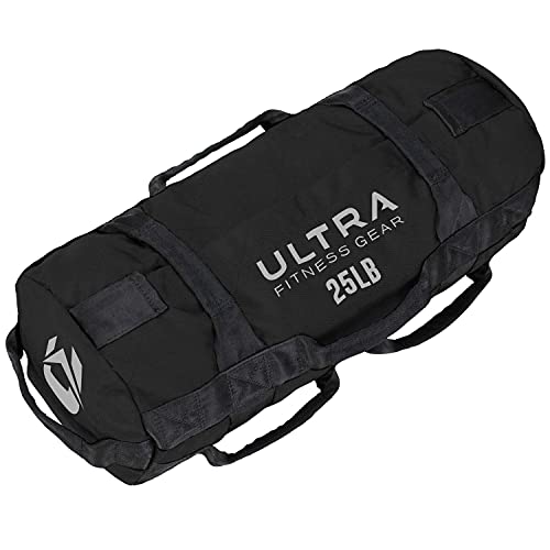 Ultra Fitness Workout Exercise Sandbags - Heavy Duty Sand-Bag, Functional Strength Training, Dynamic Load Exercises, Wods, General Fitness And Military Conditioning (Small 25Lbs, Black) #TOP1
