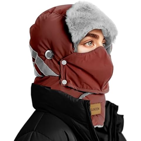 Sukeen Trapper Hats Windproof Winter Hat Water Repellent‌ Warm Hat Lightweight Earflap Hat with Mask for Cold Snow Weather Cover