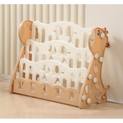 Conutoo家庭用の簡易なフロアスタンド式の子供用本棚、赤ちゃんのおもちゃ収納棚、幼稚園用の本棚、プラスチック製のキャラクター付きの絵本架 (カーキ)