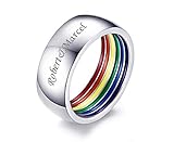 VNOX Personalized Stainless Steel Gay Pride Rainbow Relationship Engagement Promise Rings Weeding Band for Gay Lesbian,Size 7