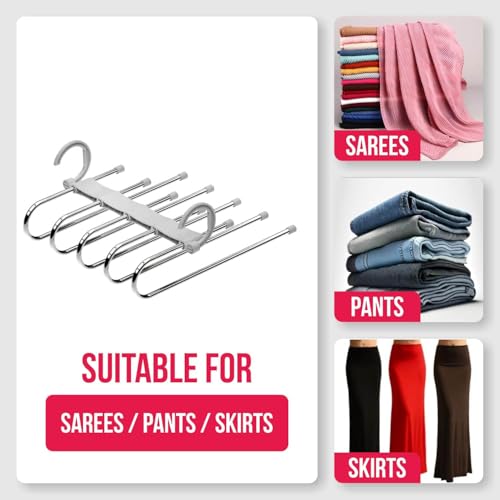 Image of 5 Layer Cloth Hanger Space Saving Closet Organizer, Multi-Tier Trouser & Jeans Hanger, Foldable Wardrobe Storage Rack for Pants, Scarves, Sarees & Clothes - Heavy Duty Anti-Slip Design