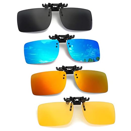 OopsMi Polarized Clip-on Sunglasses 4 PACK Rimless Anti-Glare UV Protection For Prescription Glasses (Black+Blue+Orange+Night Vision)