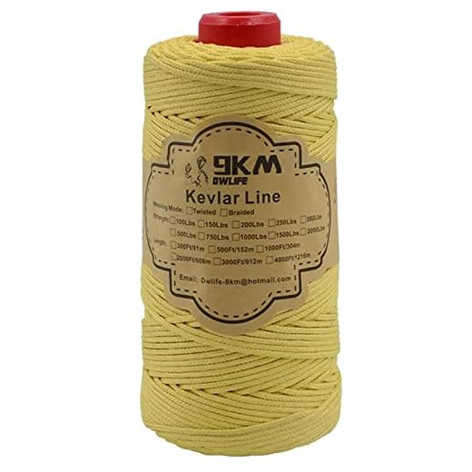 9KM DWLIFE Braided Kevlar Line 1000Lb 300Ft 2.5mm Heavy Duty Speargun Shooting Line Huge Model Rocket Paracord Cord Low-Stretch Heat Resistant Fishing Assist Cord Outdoor Rope