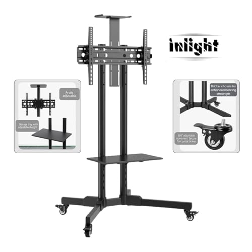 Image of Inlight Rolling /Mobile TV Cart with Wheels for 32-65 Inch LCD LED 4K Flat Screen TVs, TV Floor Stand with Shelf Holds Up to 50 Kgs /110 lbs | Adjustable Height Trolley Max VESA 600 x 400 mm