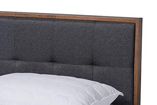 Wholesale Interiors Baxton Studio Alke Mid-Century Modern Dark Grey Fabric Upholstered Walnut Brown Finished Wood King Size Platform Bed #TOP5