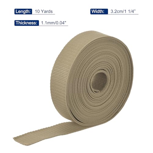Image of MECCANIXITY Lightweight Polypropylene Webbing Strap 1 1 /4 inch 10 Yard Backpack Strapping Band Khaki for Outdoor Luggage Cargo Straps