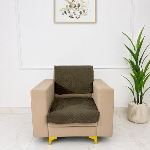 Image of Homerz Premium Petal Charm Sofa Cover | Embossed Floral Pattern | Soft Touch, Anti-Dust & Easy Wash Fabric (Coffee, 1 Seater with Back)