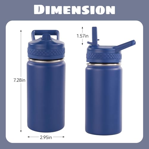 Fijinhom 12 oz Kids Water Bottle, Toddler Water Bottle with Straw, Boys&Girls Bottle for School, 304 Stainless Steel Vacuum Insulated Bottle for Kids, BPA-Free, Leak-Proof, Navy blue