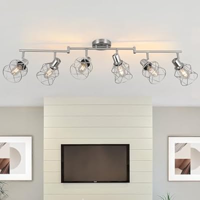 WILON 6-Light Track Lighting Fixtures, Brushed Nickel Flush Mount Track Light Ceiling, 6 Way Ceiling Spot Light Kitchen Light Fixtures Directional Ceiling Spotlight for Kitchen Hallway Living Room