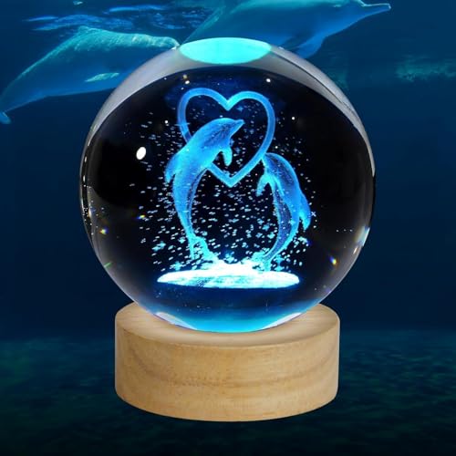 Image of Hamsa Magical Crystal Ball Night Light, LED Color-Changing Globe Lamp, Crystal Ball Lamp, Desktop Decorative Mood Light (16 Color Dolphin Love)