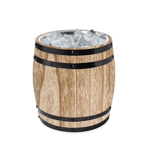 Enfriador de Bebidas de Madera y Acero Inoxidable con doble pared, Forma de Barril, 3 L, Regalo ideal