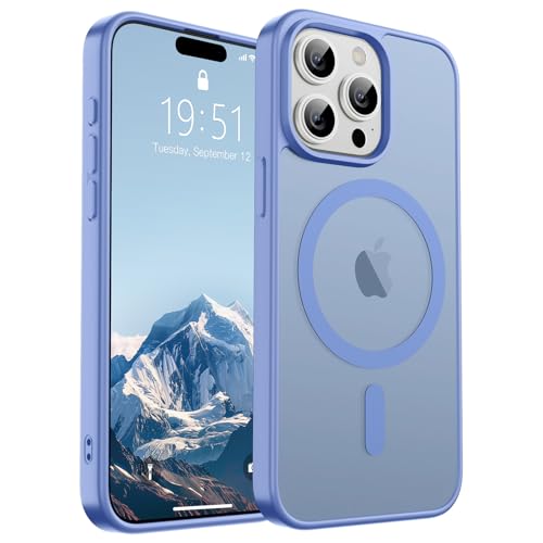 Image of SUPFINE Magnetic for iPhone 15 Pro Max Case (Compatible with MagSafe) (Military Grade Drop Protection) Translucent Matte Shockproof Phone Cover,Blue Purple