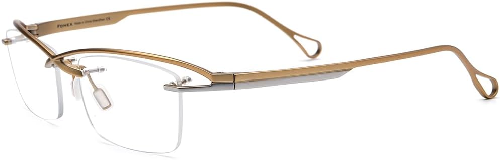FONEX Pure Titanium Glasses Frame Men Semi Rimless Square Eyeglasses Eyewear DTX416