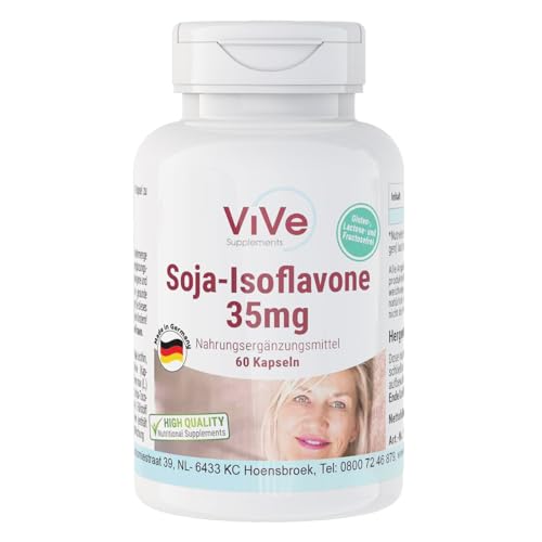 Soja-Isoflavone 35mg - 60 Kapseln - schluckfreundlich - hochdosiert und vegan - aus standardisiertem Sojabohnen-Extrakt | Qualität aus Deutschland von ViVe Supplements