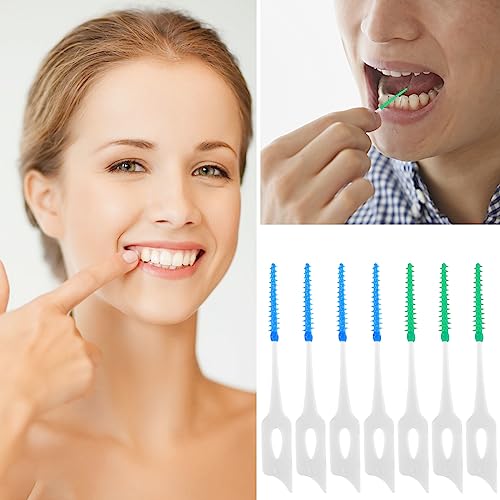 200 Stück Interdentalbürsten, Silikon Zahnzwischenraumbürsten Dentalbürsten mit Box, Tragbarer Dual-Use Zahnseide Stick für Zahnreinigung Zwischenräume(Blau, Grün)