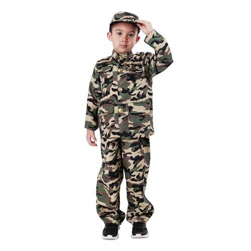Traje militar soldado para criança 1-15 anos, disfarce soldado criança camuflagem colete calça boné camuflagem, uniforme militar (10-12 anos)