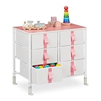 Relaxdays Kommode, Kinder, 6 Stoffschubladen, HxBxT: 61,5 x 68 x 40,5 cm, Schubladenschrank mit Metallgestell, weiß/rosa
