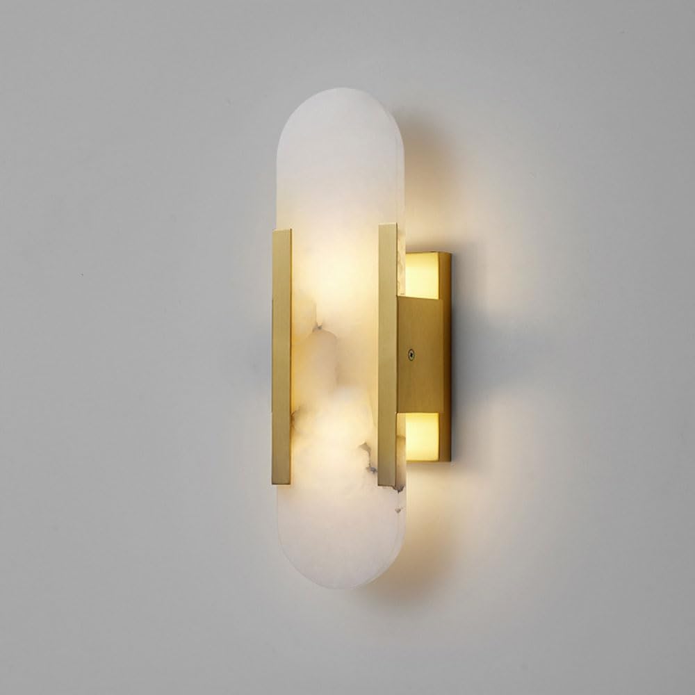 AWEITG Natural Alabaster Wall Sconces - Postmodern Gold Marble Lighting Fixture for Bathroom & Living Room(Gold)