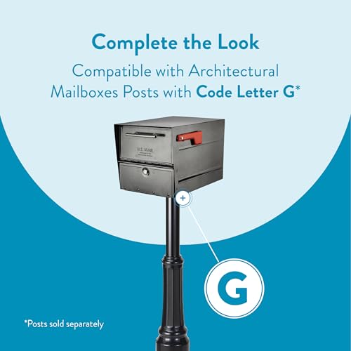 Image of Architectural Mailboxes Oasis Eclipse Locking Post Mount Mailbox, Pewter | Galvanized steel build for outside with with a pry-resistant lock, and weather-resistant build. USPS approved.