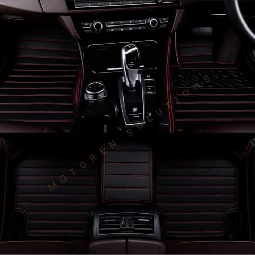 Image of 9D Luxury Car Foot Mat for Maruti Suzuki S-Cross Model (2012-2018) | Waterproof | Anti-Slip | PU Leather | Full Coverage | All Weather | Custom Fitted Car Floor Mat - Black with Red