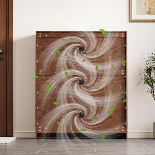 Image of KungFuWood 31.4 W Soild Wood Shoe Storage Cabinet with 3 Flip Drawers for Entryway,Narrow Shoe Rack Cabinet with Adjustable Shelves,Morden Hidden Shoe Organizer