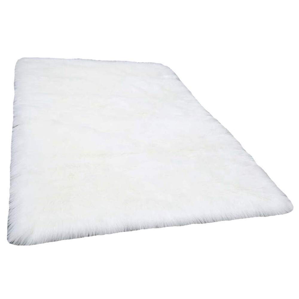 Sweetwill Faux Fur Sheepskin Style Rug, Fluffy Area Rugs Anti-Skid Yoga Carpet For Living Room Bedroom Sofa Floor Rugs (White, 50 x 150 cm)