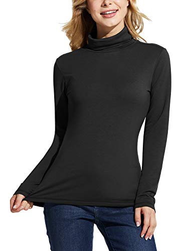 BALEAF Women's Turtleneck Thermal Shirts Underwear Slim Fit Long Sleeve Stretchy Tops Winter Base Layer Black Size XL