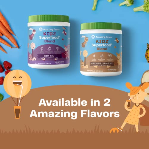 Amazing Grass Kidz Superfood: Organic Greens, Fruits, Veggies, Beet Root Powder & Probiotics For Healthy Kids, Outrageous Chocolate, 30 Servings, 6.35 Ounce (Pack Of 1) #TOP4