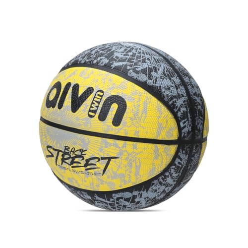 Image of Aivin Back Street Basketball, Rubberized Moulded Basketball Game, for Match, Training, Outdoor Ball, Durable for Practice, Suitable for All Surface, 8 Panel, Material-Rubber (Yellow /Black) Size 7