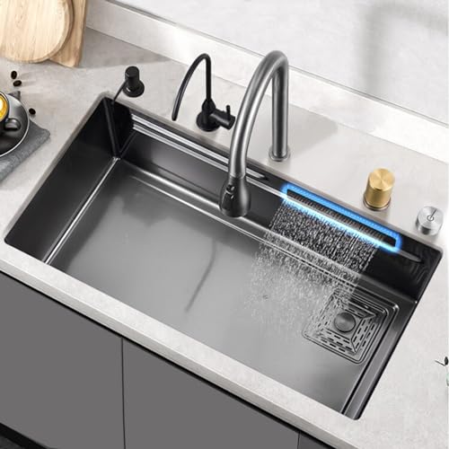 Fregadero de cocina en cascada oculto de acero inoxidable 304 para el hogar, bar, estación de trabajo integrada, tamaños: 75 x 46 cm, 82 x 46 cm, 68 x 46 cm, duradero, elegante y funcional
