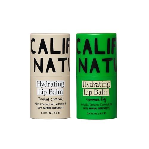 California Naturals Hydrating Lip Balm for Dry Chapped Lips Petroleum Free Cruelty Free 100% Naturally Derived Toasted Coconut and Summer Fig 2-Pack