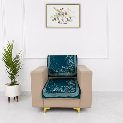 Image of Homerz 'Brooklyn Series' Premium Sofa Cover | Quilted Floral Design | Non-Slip Washable Sofa Protector | Soft Anti Slip Fabric (Teal, 1 Seater, Seat Cover with Backrest)