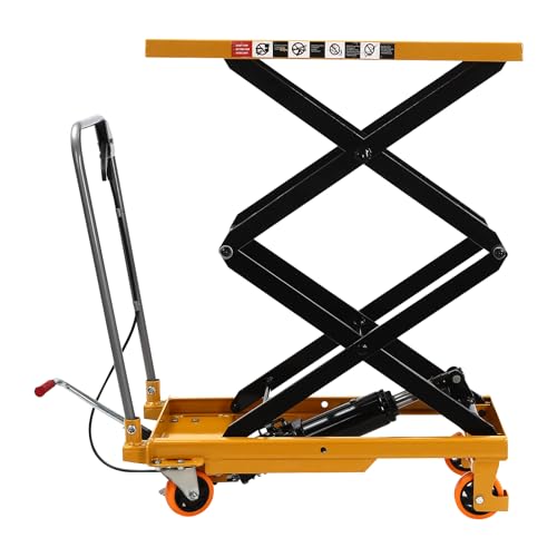 Mouhtfao Hydraulic Scissor Lift Table, Industrial, Steel, Polyurethane, 330LBS Load-Bearing, 45In Lift Height, 4 Wheels, Yellow