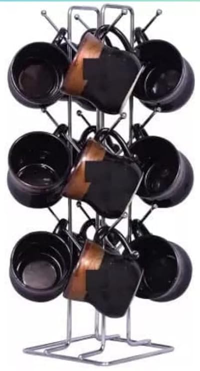 AB99 COLLECTION Stainless Steel Cup Stand for 12 Cup, Coffee and Tea Mug Holder, Dinning Tabel Cup Stand for Kitchen, V Shape Stand (Silver, 12 Cups Stand) (Pack of 1)