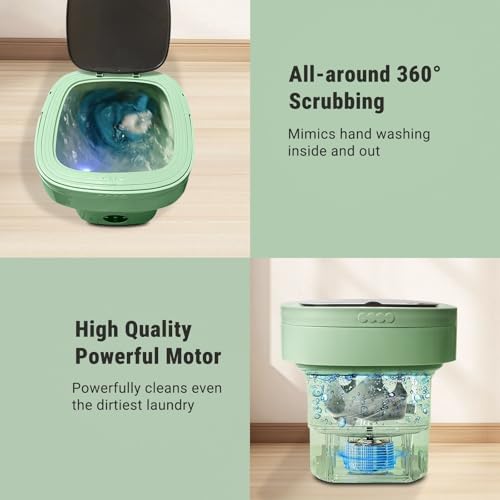 Image of Portable Washing Machine, Foldable Personal Washer w /Integrated Drain Pipe and Spin Basket for Light Clothes, 3 Cleaning Modes, Blue Light Collapsible Laundry for Travel, RV, Baby Clothes