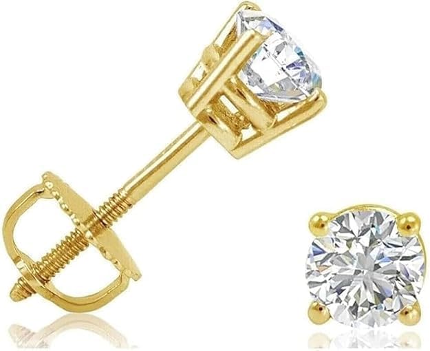 1 Ct Round Cut Natural Diamond VVS1 Stud Earrings Solid14K Yellow Gold Screw Back Earrings Best For Women's