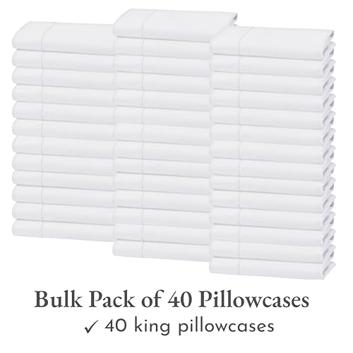 Image of California Design Den Bulk Pack of 40 Piece King Pillowcases - Soft 400 Thread Count, 100% Cotton Sateen, Fits King Pillows (White)