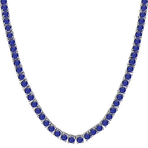 Svc-Jewels Beautiful Tennis Link 3Mm Necklace Solitaire Round Cut Blue Sapphire 14K White Gold Plated One Row 16" Hip Hop Chain #TOP20