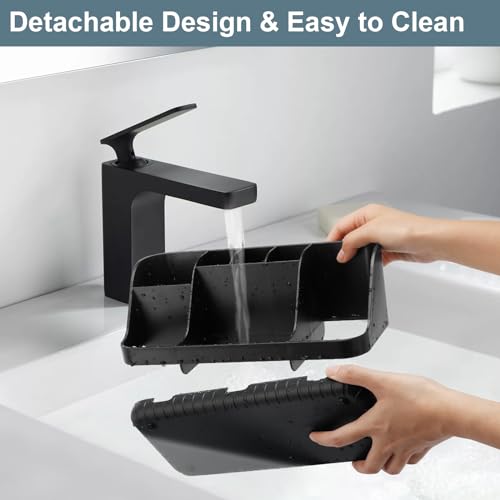 Black Toothbrush Holder - 7 Slots Bathroom Organizer Countertop with Drainage Matte Black Electric Toothbrush and Toothpaste Holder for Bathroom Accessories Organization Vanity Sink Storage