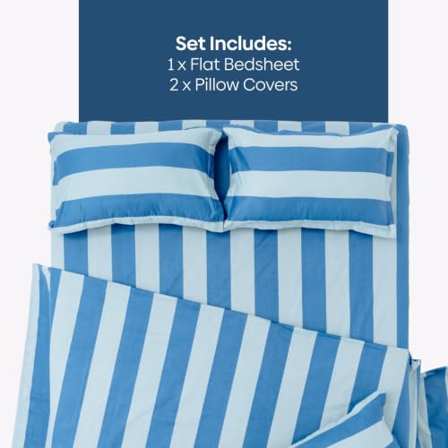 Image of Haus & Kinder Double Bed Bedsheet 90 x 100 | 186 TC Pure Cotton Bed Sheet Double Bed with 2 Pillow Covers | Queen Size Bed Sheet | Asagi Stripe Traditional Blue-Green